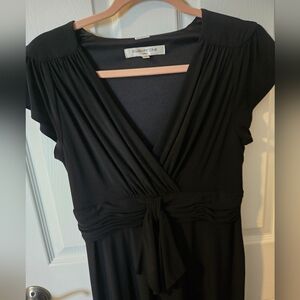 Evan Picone Black Tie-Waist V-Neck Midi Dress Size 8
